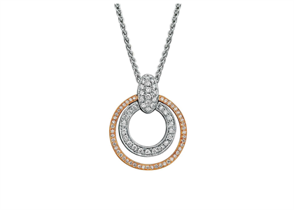 Two Tone Plated CZ Studded O Shaped Pendant